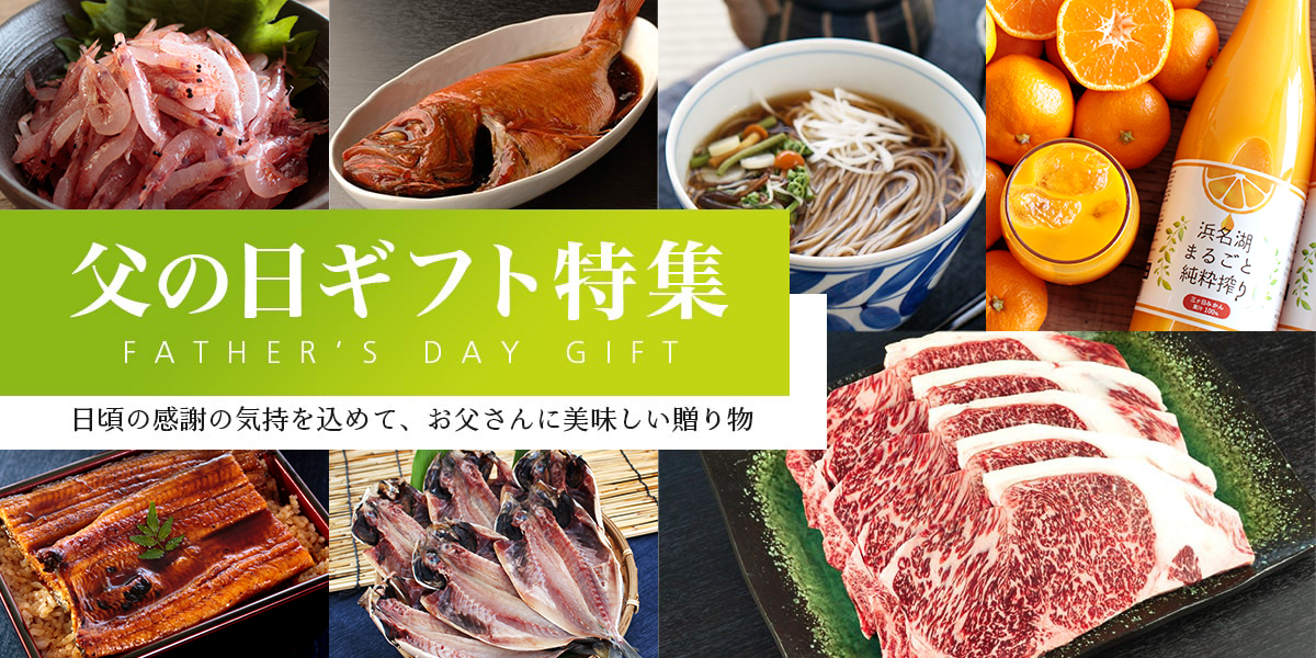 父の日ギフトに静岡グルメ。浜名湖産うなぎの蒲焼・三ケ日みかんジュース・駿河湾産桜えび・マスクメロン・金目鯛の姿煮